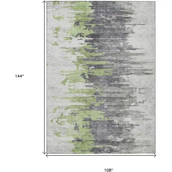 Green And Silver Abstract Washable Indoor Outdoor Area Rug Photo 3