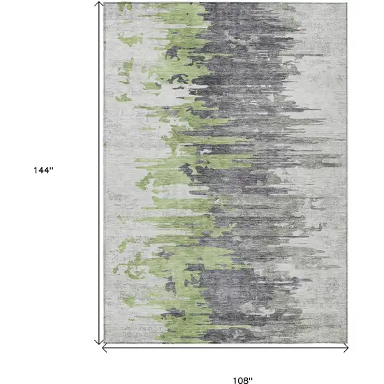 Green And Silver Abstract Washable Indoor Outdoor Area Rug Photo 3