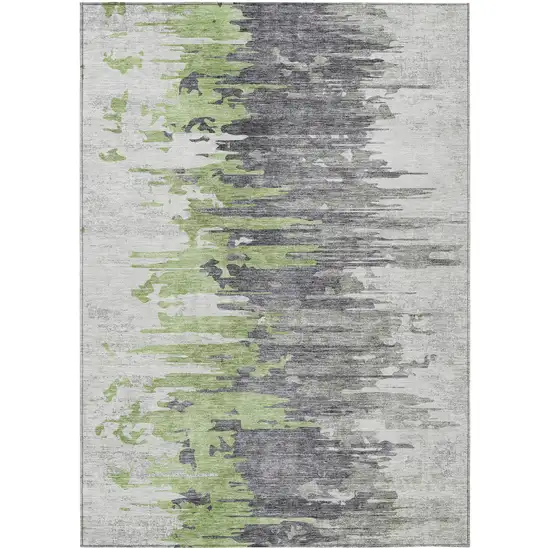 Green And Silver Abstract Washable Indoor Outdoor Area Rug Photo 1