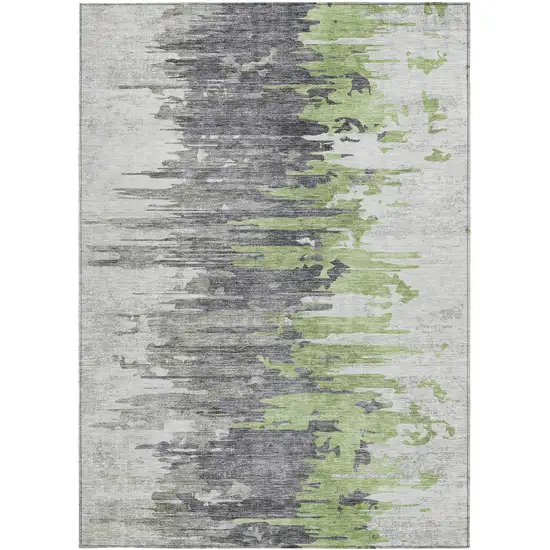 Green And Silver Abstract Washable Indoor Outdoor Area Rug Photo 5