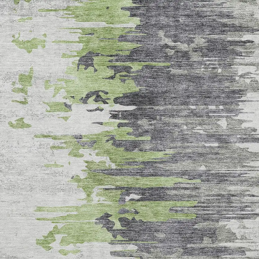 Green And Silver Abstract Washable Indoor Outdoor Area Rug Photo 4