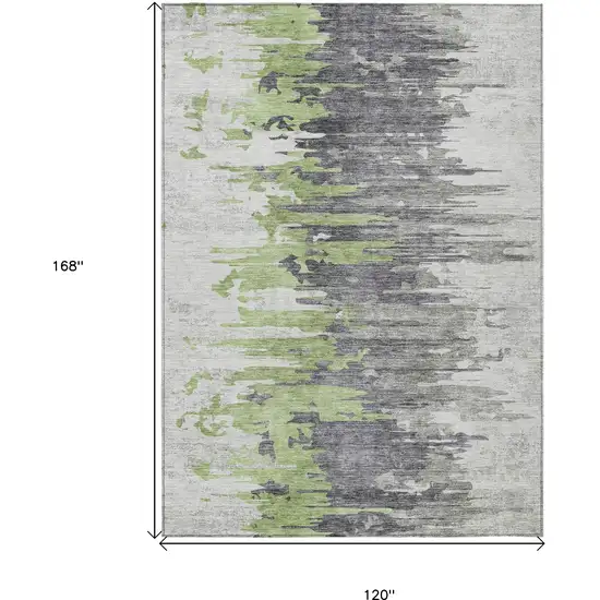 Green And Silver Abstract Washable Indoor Outdoor Area Rug Photo 3