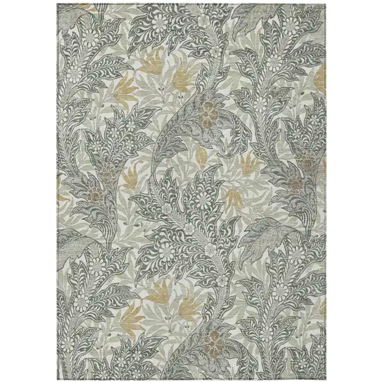 Green And Silver Botanical Leaves Washable Indoor Outdoor Area Rug Photo 2