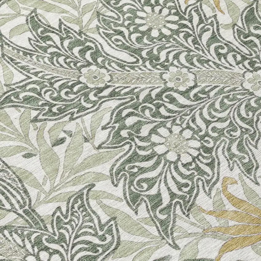 Green And Silver Botanical Leaves Washable Indoor Outdoor Area Rug Photo 4