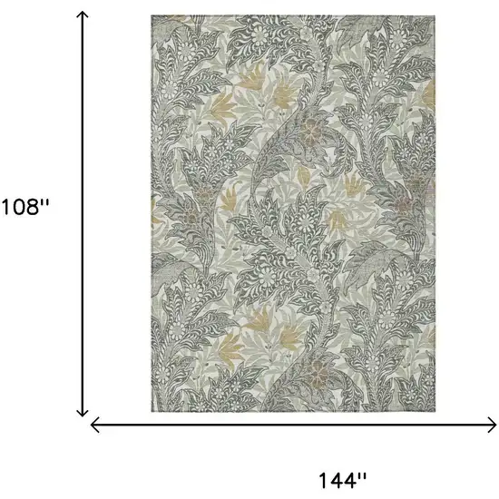 Green And Silver Botanical Leaves Washable Indoor Outdoor Area Rug Photo 5