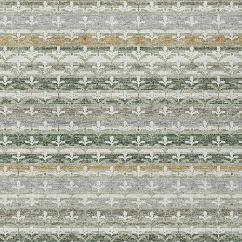 Green And Silver Damask Washable Indoor Outdoor Area Rug Photo 2