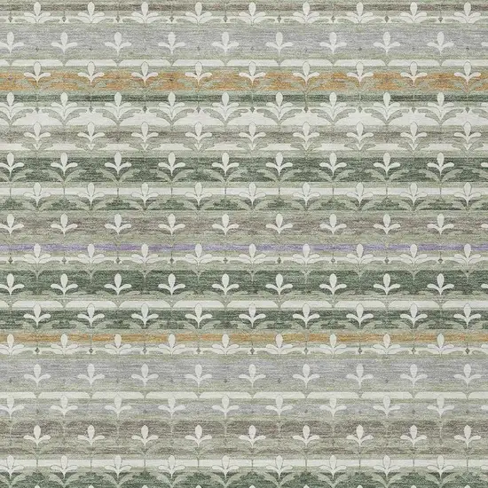 Green And Silver Damask Washable Indoor Outdoor Area Rug Photo 2