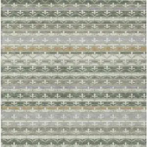 Photo of Green And Silver Damask Washable Indoor Outdoor Area Rug