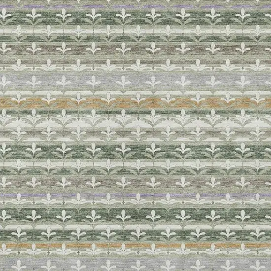 Green And Silver Damask Washable Indoor Outdoor Area Rug Photo 2