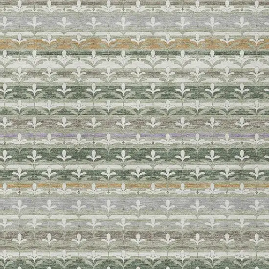 Green And Silver Damask Washable Indoor Outdoor Area Rug Photo 2