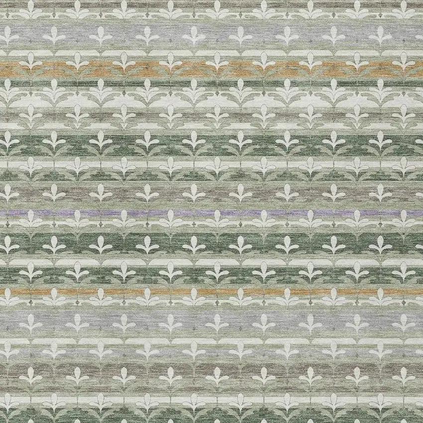 Green And Silver Damask Washable Indoor Outdoor Area Rug Photo 2