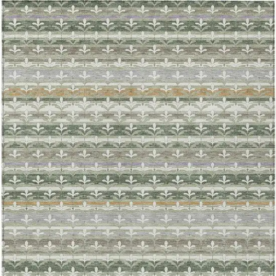 Green And Silver Damask Washable Indoor Outdoor Area Rug Photo 3
