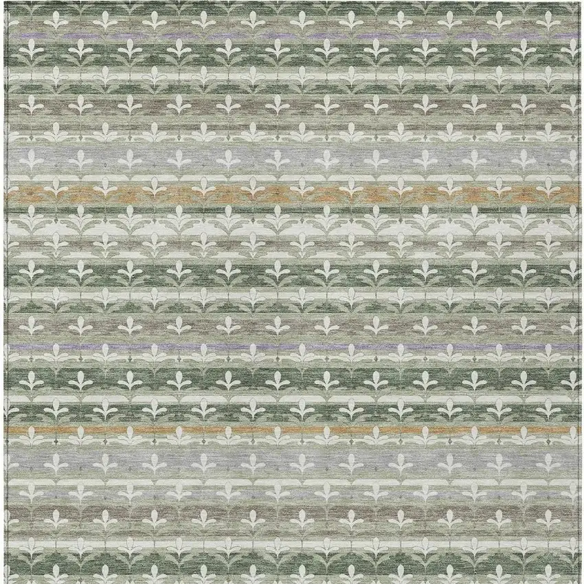 Green And Silver Damask Washable Indoor Outdoor Area Rug Photo 3