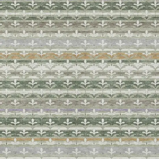 Green And Silver Damask Washable Indoor Outdoor Area Rug Photo 2