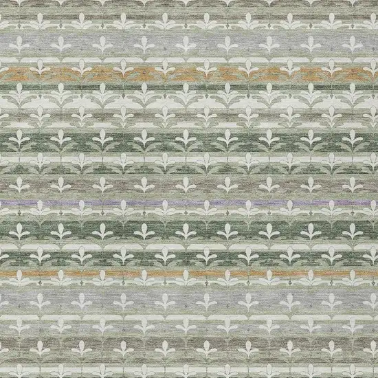 Green And Silver Damask Washable Indoor Outdoor Area Rug Photo 2