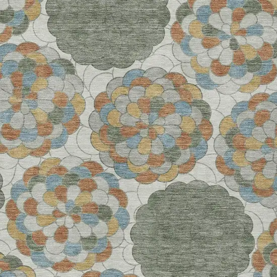 Green And Silver Floral Washable Indoor Outdoor Area Rug Photo 2