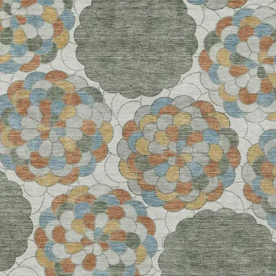 Green And Silver Floral Washable Indoor Outdoor Area Rug Photo 2