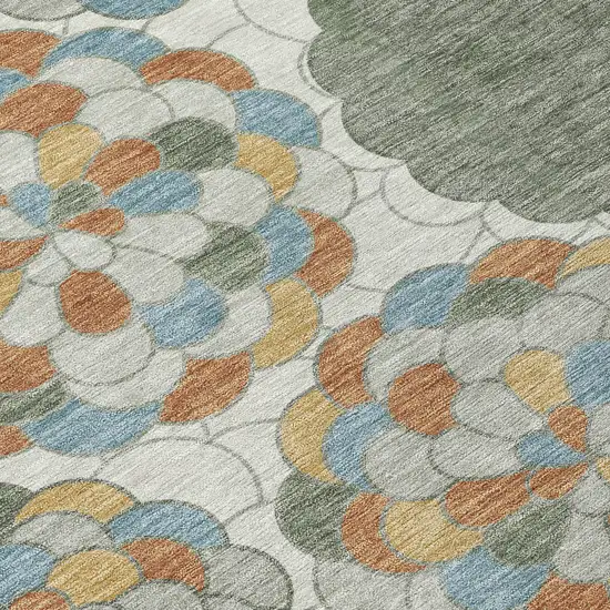 Green And Silver Floral Washable Indoor Outdoor Area Rug Photo 9