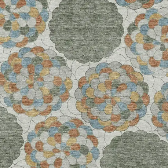 Green And Silver Floral Washable Indoor Outdoor Area Rug Photo 2