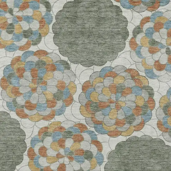 Green And Silver Floral Washable Indoor Outdoor Area Rug Photo 8