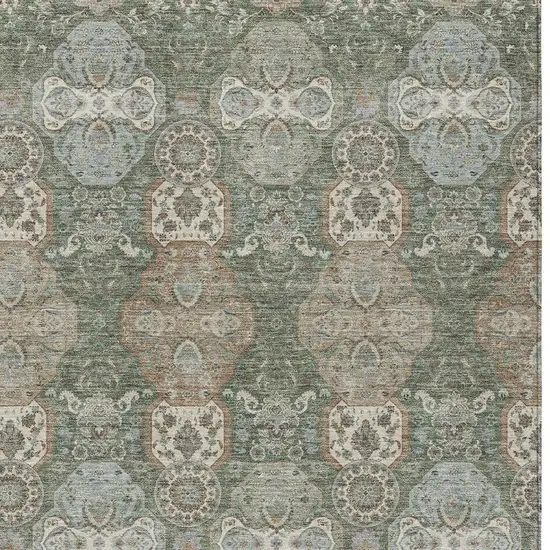Green And Silver Floral Washable Indoor Outdoor Area Rug Photo 3