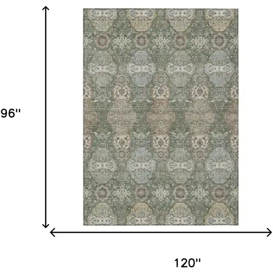 Green And Silver Floral Washable Indoor Outdoor Area Rug Photo 7