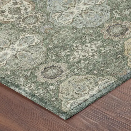 Green And Silver Floral Washable Indoor Outdoor Area Rug Photo 5