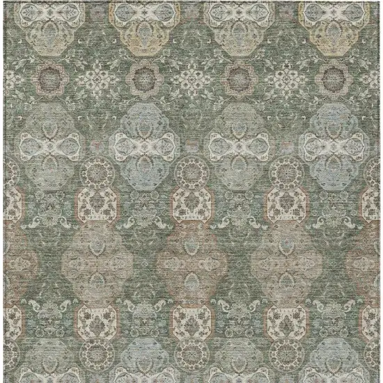 Green And Silver Floral Washable Indoor Outdoor Area Rug Photo 4