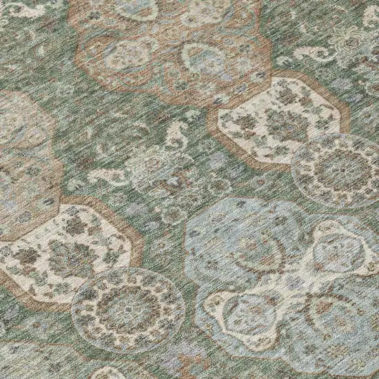 Green And Silver Floral Washable Indoor Outdoor Area Rug Photo 6