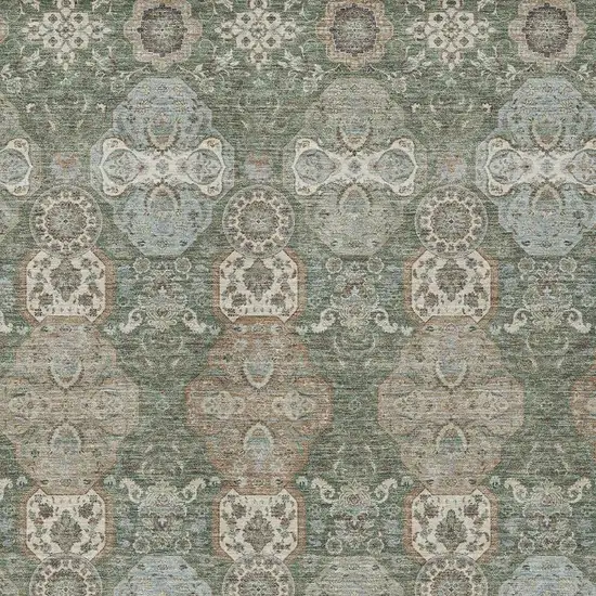 Green And Silver Floral Washable Indoor Outdoor Area Rug Photo 3