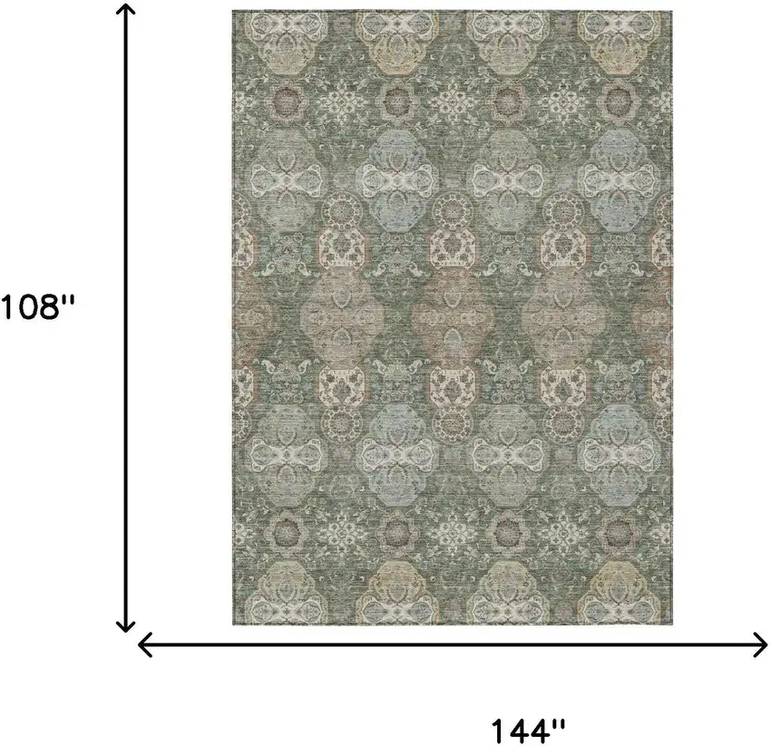 Green And Silver Floral Washable Indoor Outdoor Area Rug Photo 7