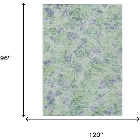 Green And Silver Floral Washable Indoor Outdoor Area Rug Photo 7