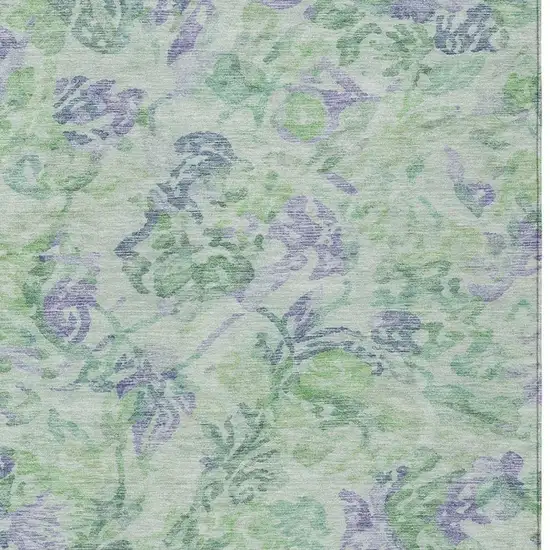 Green And Silver Floral Washable Indoor Outdoor Area Rug Photo 3