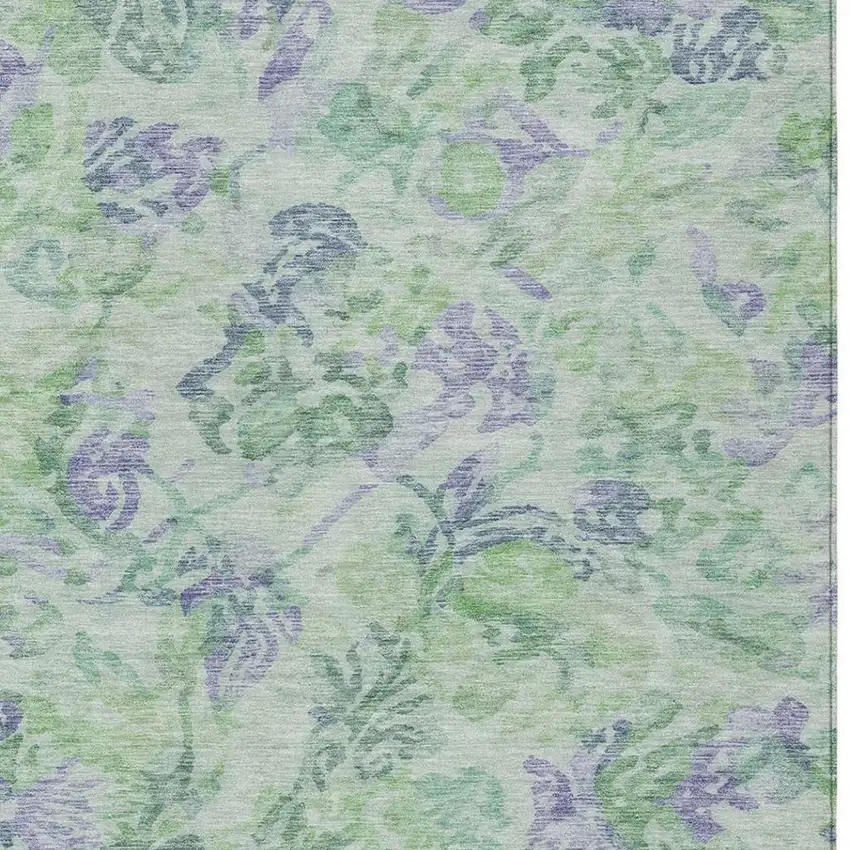 Green And Silver Floral Washable Indoor Outdoor Area Rug Photo 3