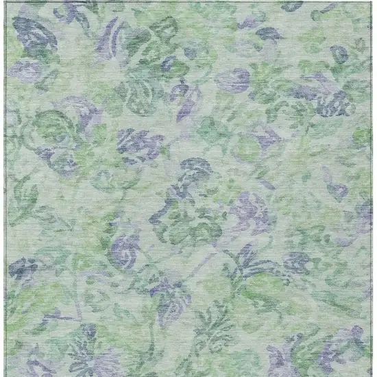 Green And Silver Floral Washable Indoor Outdoor Area Rug Photo 4