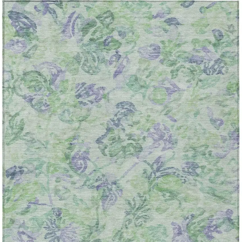 Green And Silver Floral Washable Indoor Outdoor Area Rug Photo 4