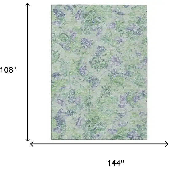 Green And Silver Floral Washable Indoor Outdoor Area Rug Photo 7