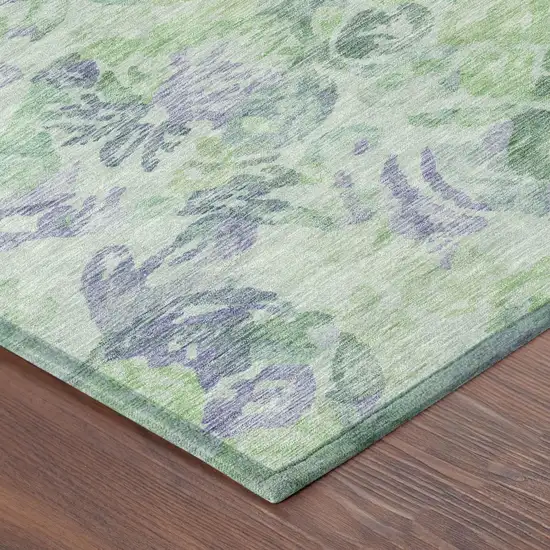 Green And Silver Floral Washable Indoor Outdoor Area Rug Photo 5