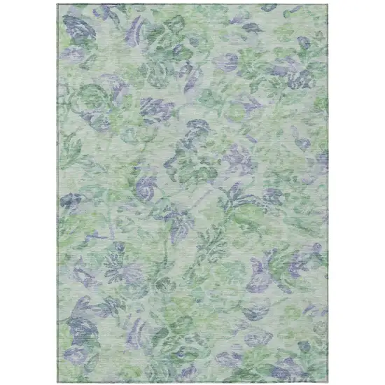 Green And Silver Floral Washable Indoor Outdoor Area Rug Photo 2