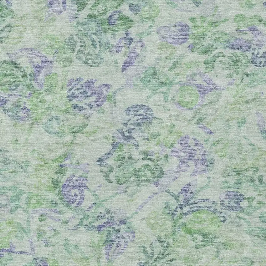 Green And Silver Floral Washable Indoor Outdoor Area Rug Photo 3