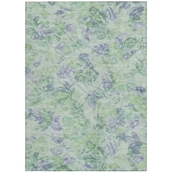 Green And Silver Floral Washable Indoor Outdoor Area Rug Photo 4