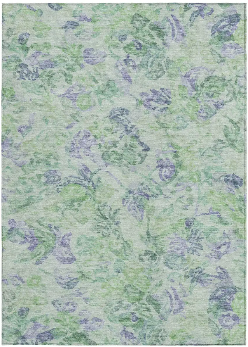 Green And Silver Floral Washable Indoor Outdoor Area Rug Photo 4