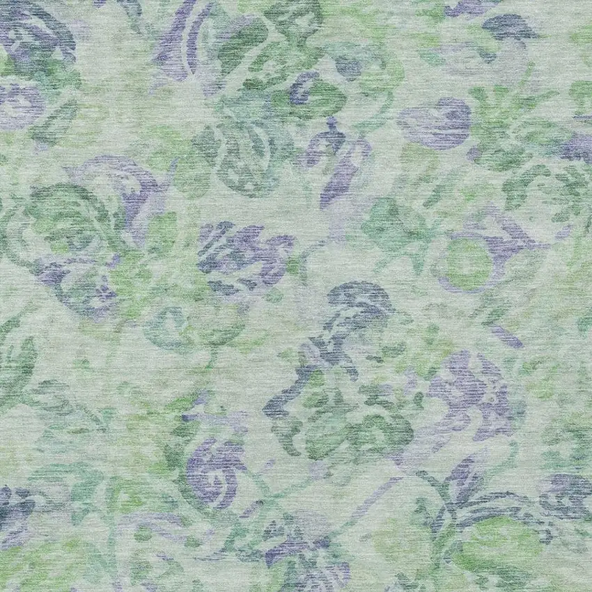 Green And Silver Floral Washable Indoor Outdoor Area Rug Photo 3