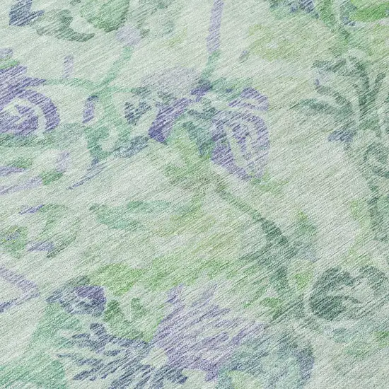 Green And Silver Floral Washable Indoor Outdoor Area Rug Photo 6