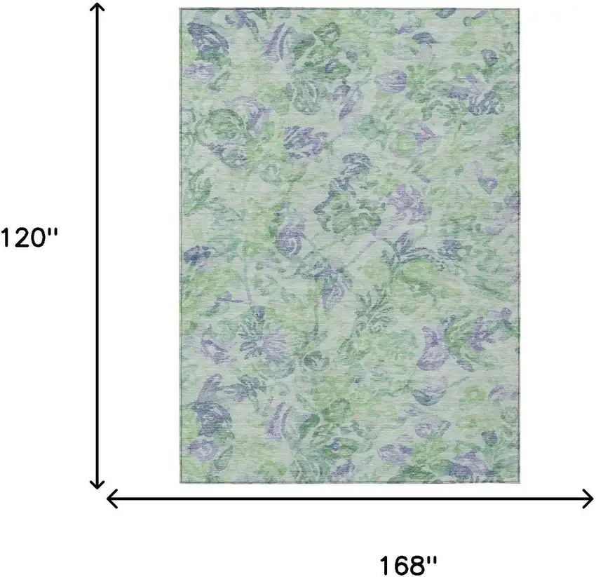 Green And Silver Floral Washable Indoor Outdoor Area Rug Photo 7