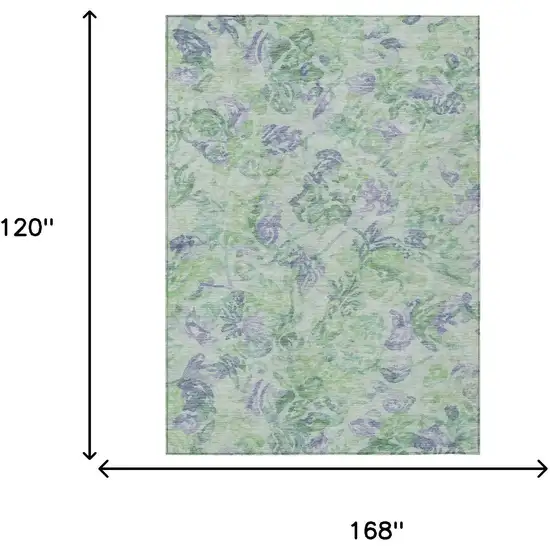 Green And Silver Floral Washable Indoor Outdoor Area Rug Photo 7