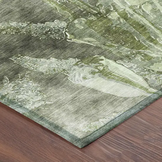Green And Silver Floral Washable Indoor Outdoor Area Rug Photo 3