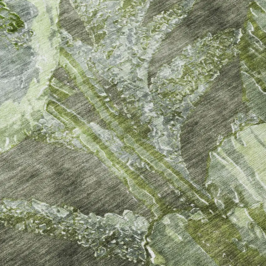 Green And Silver Floral Washable Indoor Outdoor Area Rug Photo 4
