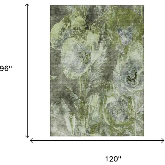 Green And Silver Floral Washable Indoor Outdoor Area Rug Photo 5