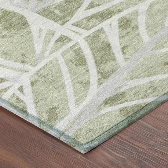 Green And Silver Floral Washable Indoor Outdoor Area Rug Photo 3